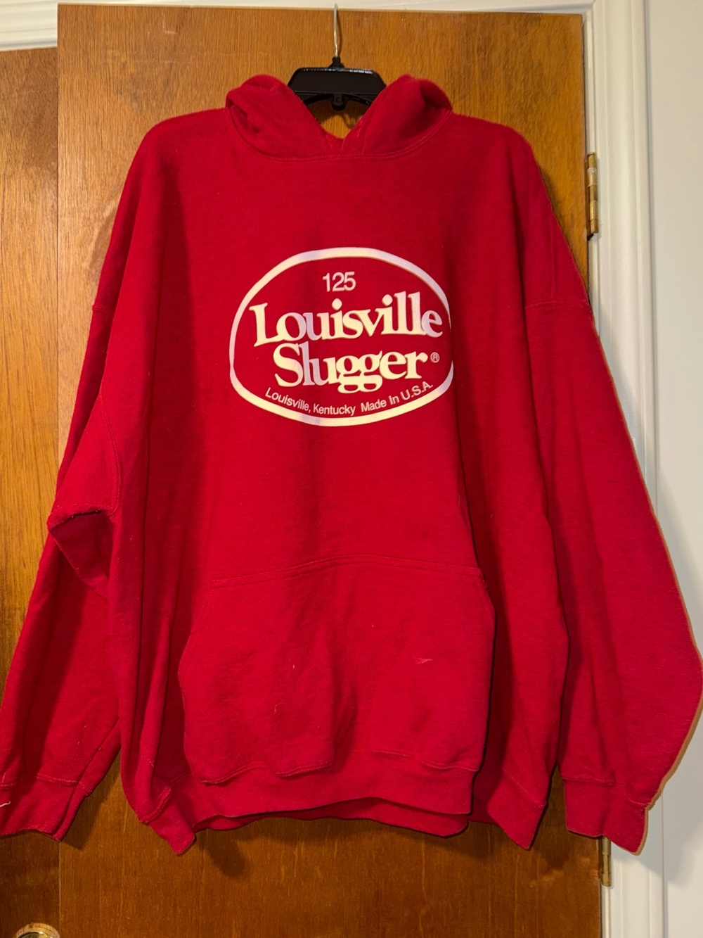 Gildan Red Hooded Sweatshirt with White Louisville Slugger Logo size 3X